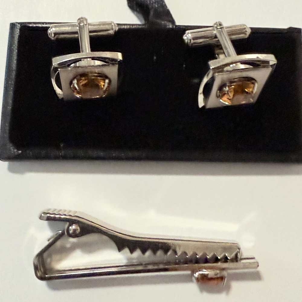 Cufflinks set of Vintage Unbranded orange stone - Picture 4 of 14
